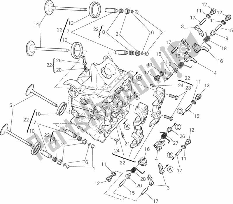 Alle onderdelen voor de Horizontale Cilinderkop van de Ducati Diavel Carbon FL 1200 2018